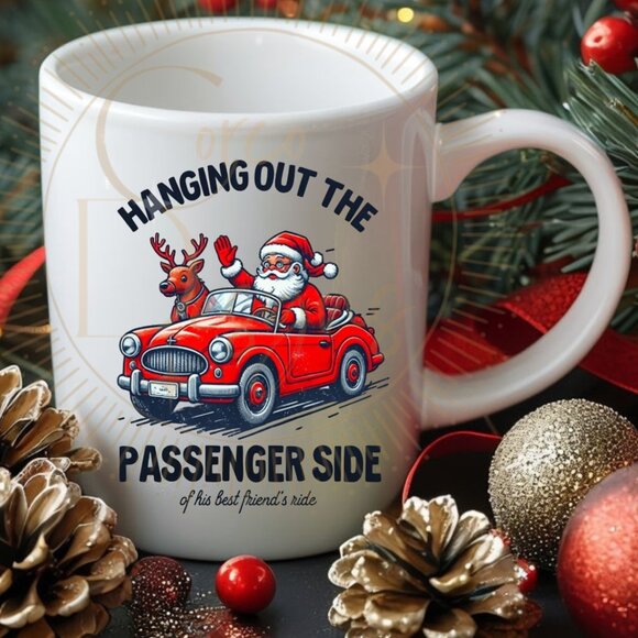 Hanging Out The Passenger Side of My Best Friend's Ride 11 oz Mug, Ceramic Santa - Picture 1 of 1